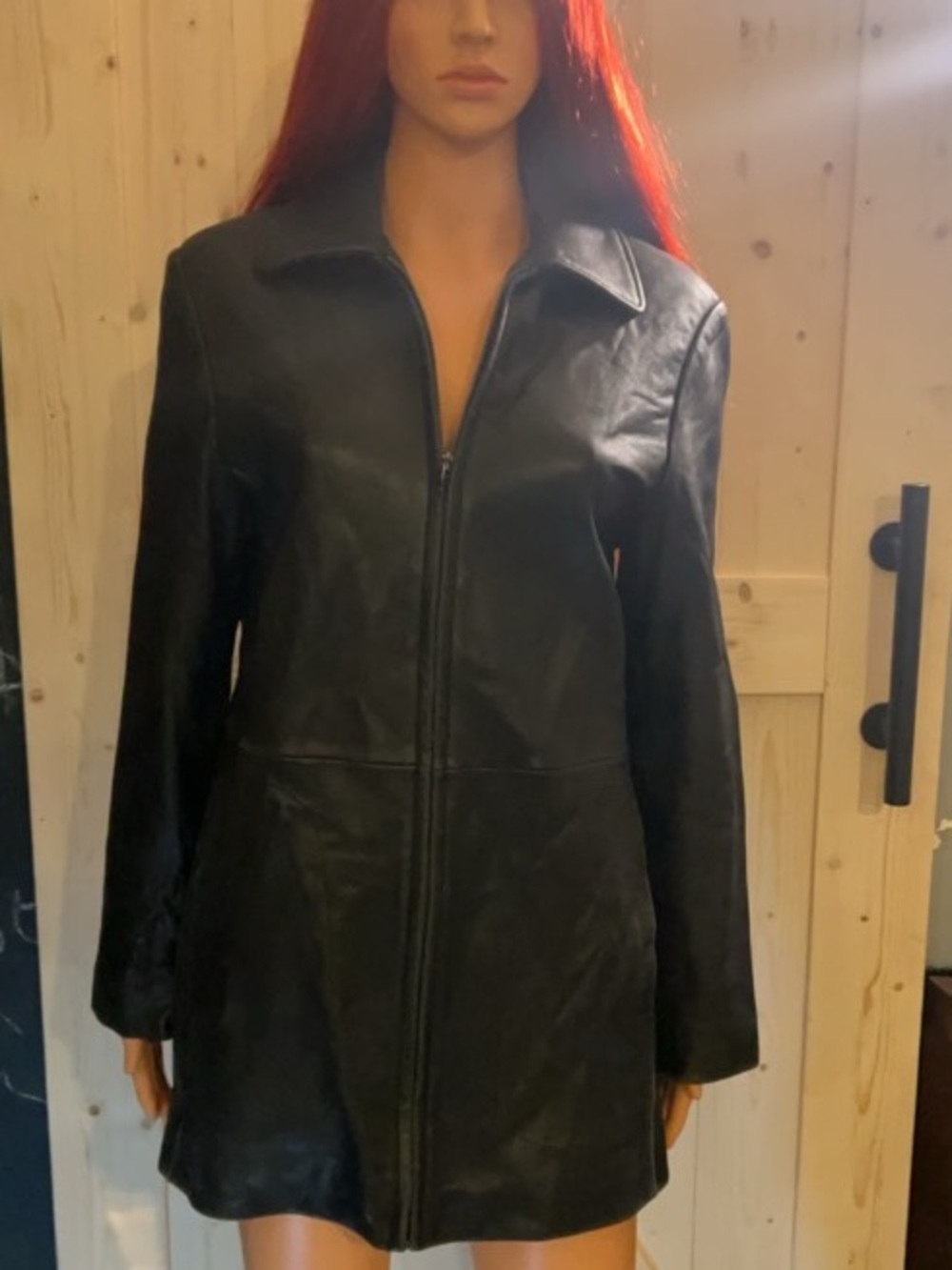 Liz Claiborne Black Leather Zip-Up Coat